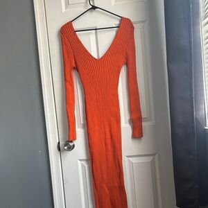 Fashion Nova Vibrant Orange Long Sleeve Dress